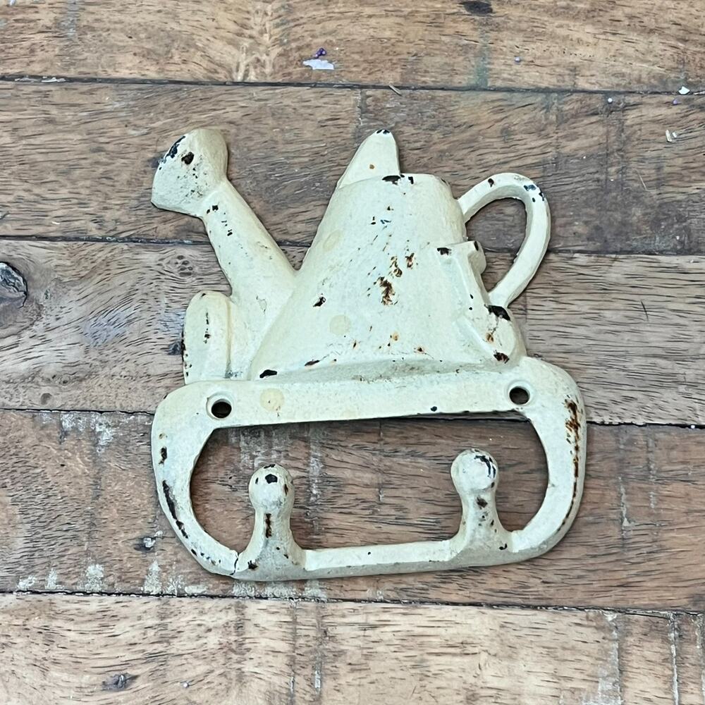 Watering Can Wall Hook Cast Iron Leash Key Towel Coat Hanger Rustic Antique